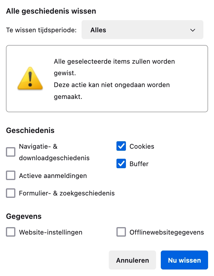 Instellingen van Firefox browser om cache leeg te maken