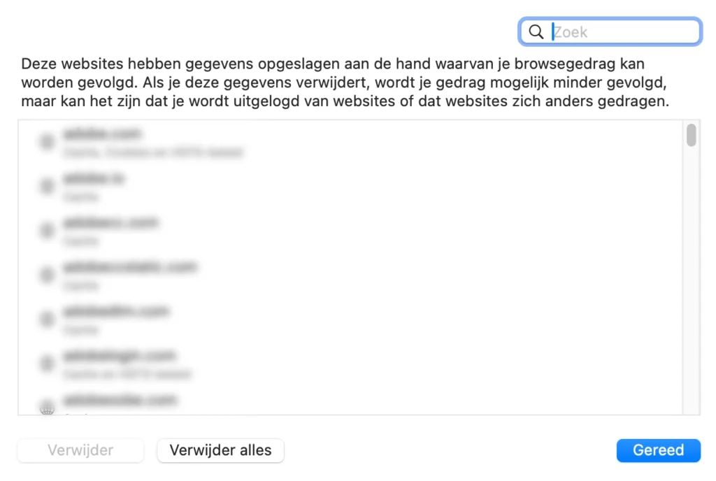 Instellingen van Safari browser om cache leeg te maken