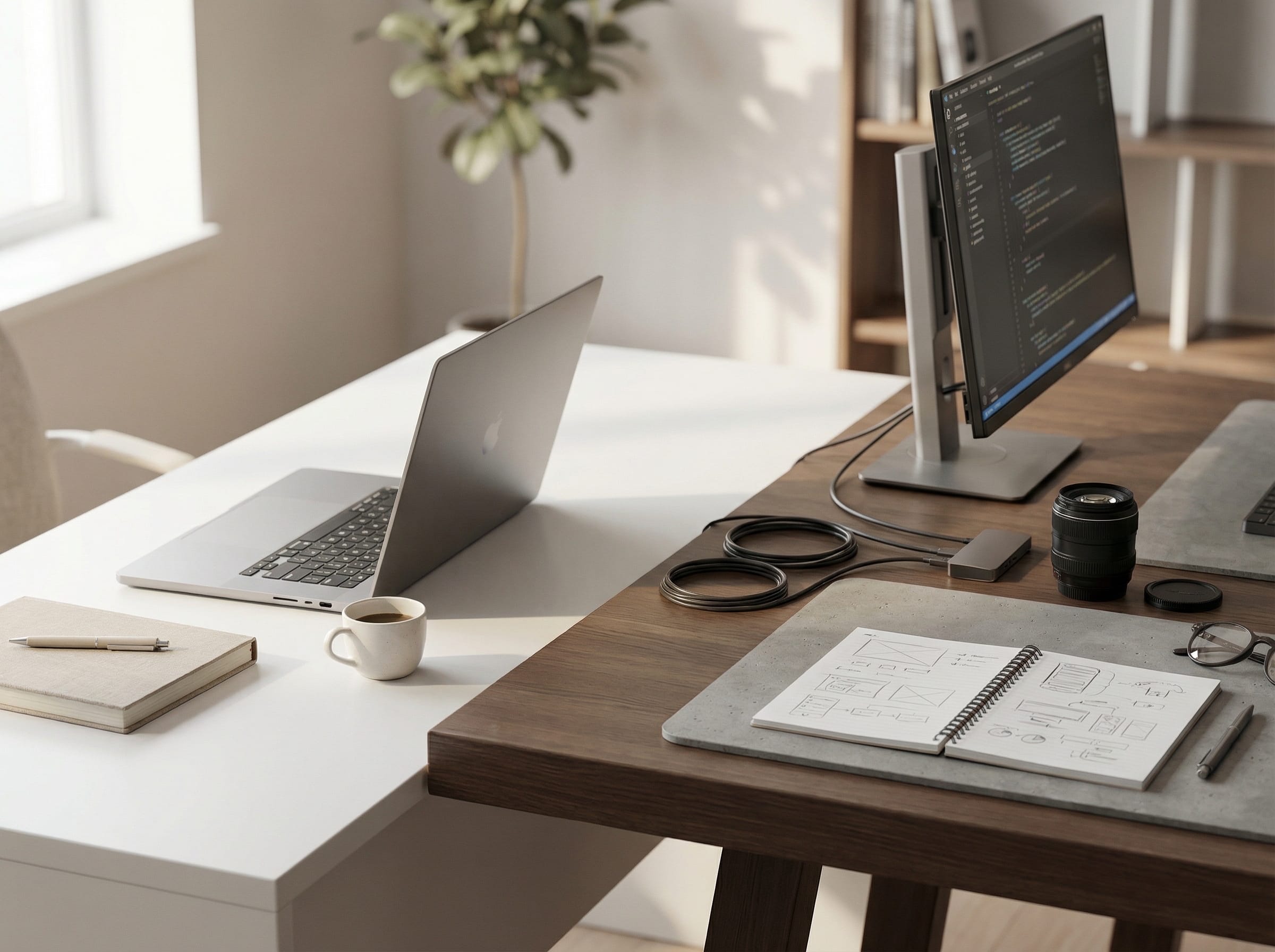 Twee bureaus met computers voor webdesigners
